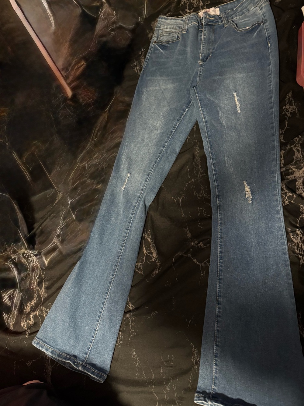 Juniors Distressed Flare Jeans - Blue